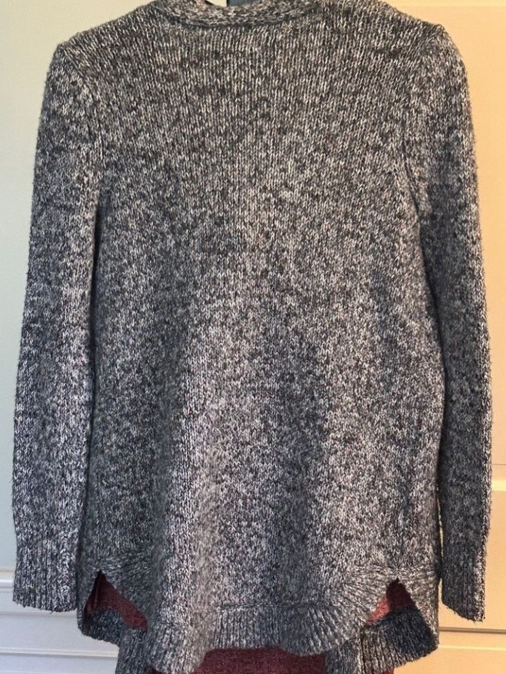 LOFT Gray Open-Front Cardigan Sweater Marled Gray Burgundy White Size Small - Picture 7 of 13
